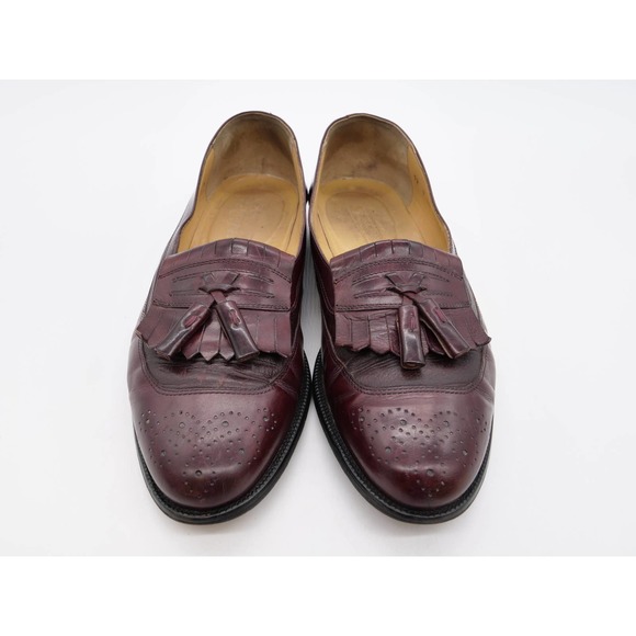 Johnston Murphy Tassel Loafer Mens 11 Burgundy Leather Kilt Brogue Dress Shoes - Picture 8 of 12